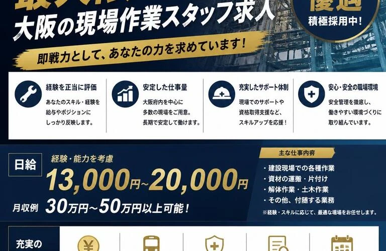 あなたの経験を最大限に活かせる大阪の現場作業スタッフ求人