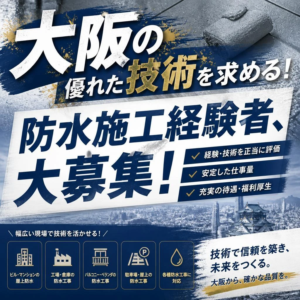 大阪の優れた技術を求める！防水施工経験者、大募集！