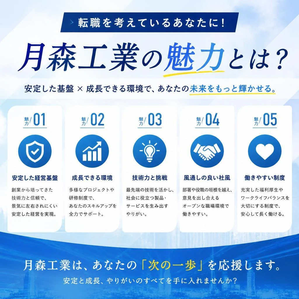 転職を考えているあなたに！月森工業の魅力とは？