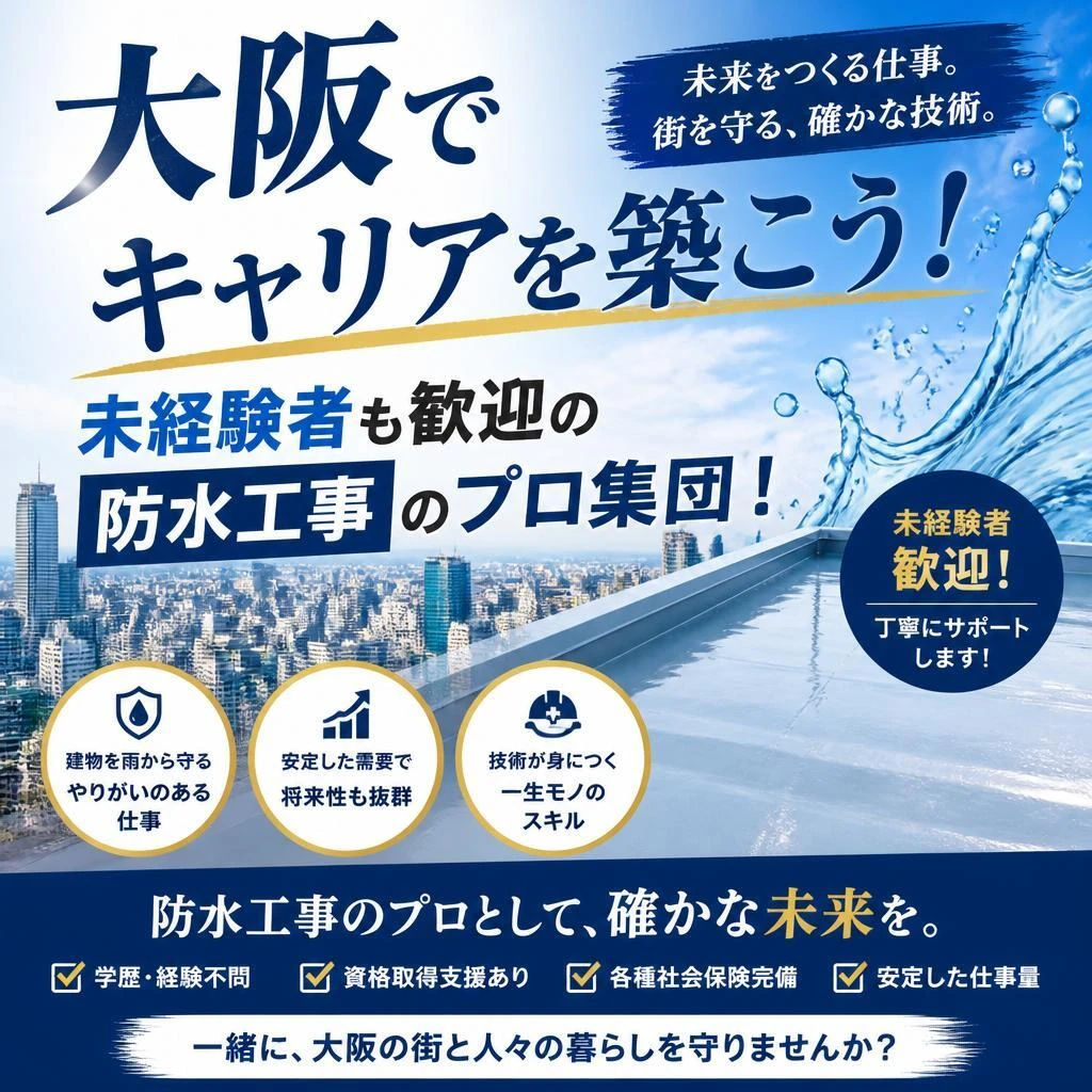 大阪でキャリアを築こう！未経験者も歓迎の防水工事のプロ集団！