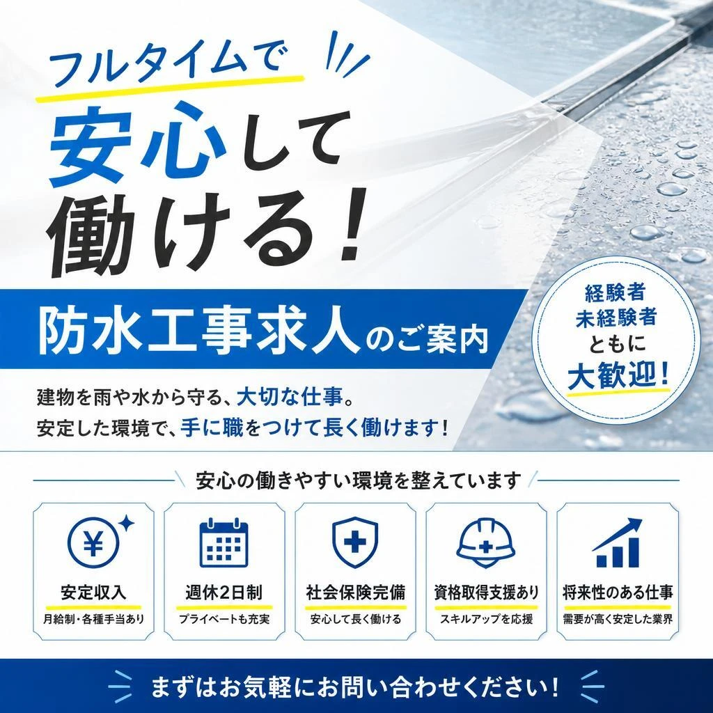 フルタイムで安心して働ける！防水工事求人のご案内