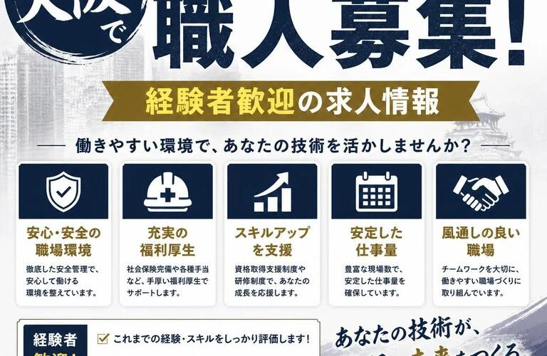 大阪で安心の職場環境を整える職人募集！経験者歓迎の求人情報