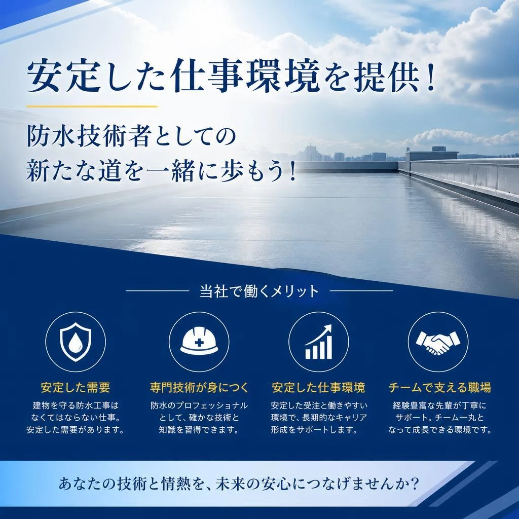 安定した仕事環境を提供！防水技術者としての新たな道を一緒に歩もう！