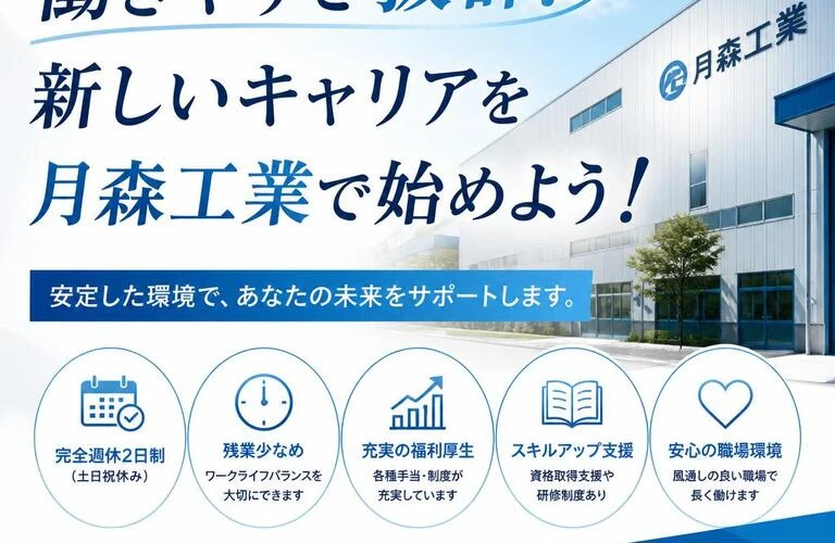 働きやすさ抜群！新しいキャリアを月森工業で始めよう！