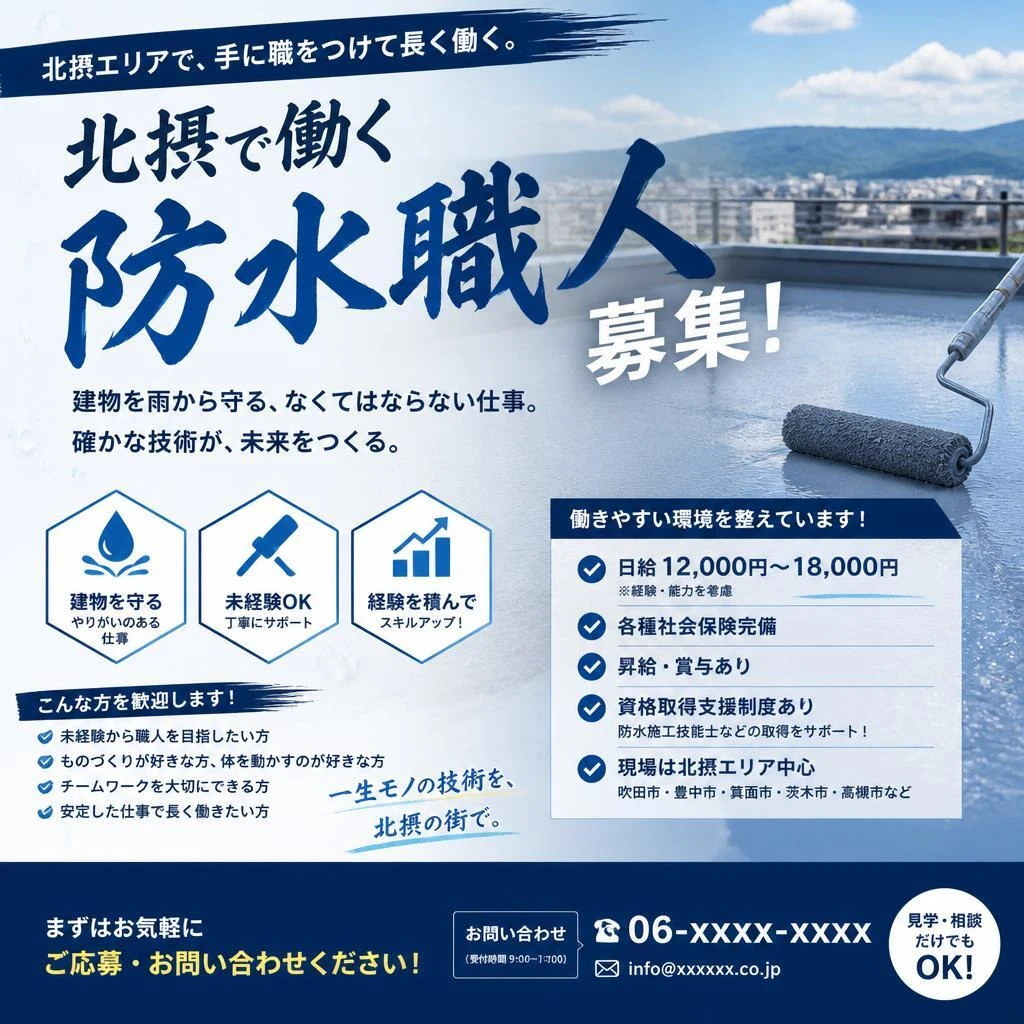 あなたの技術を求めています！北摂で働く防水職人の求人情報