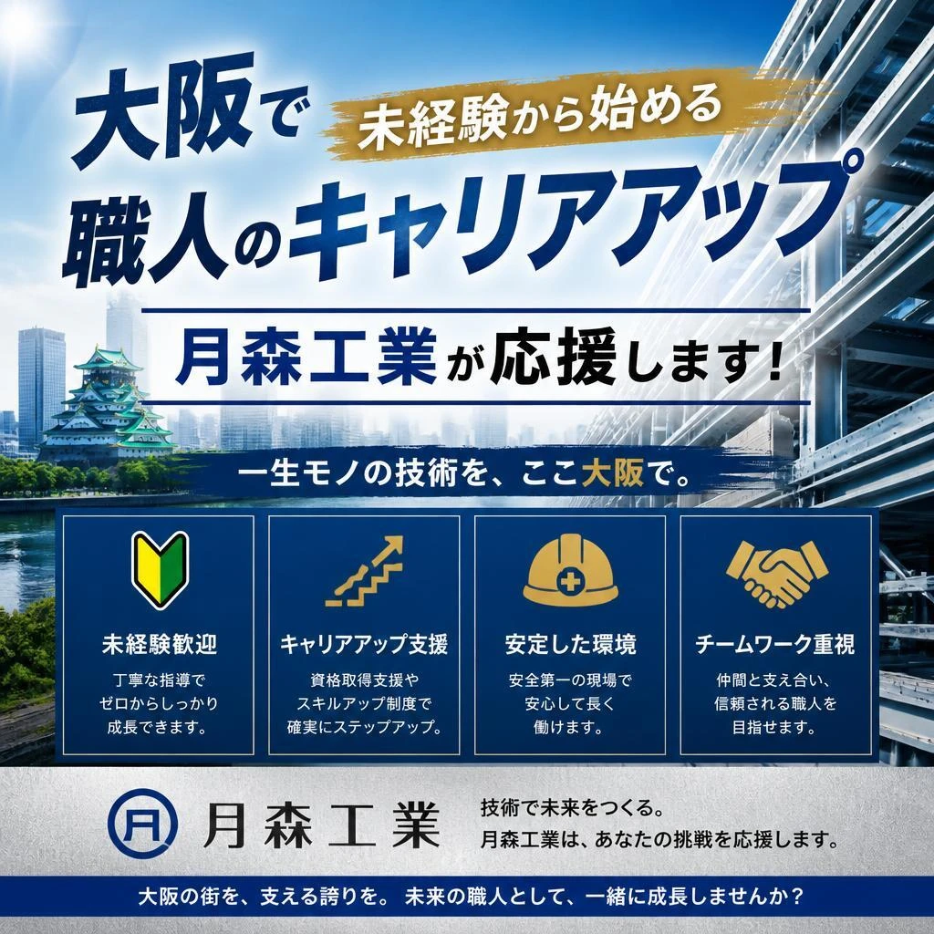 大阪で未経験から始める職人のキャリアアップ、月森工業が応援します！