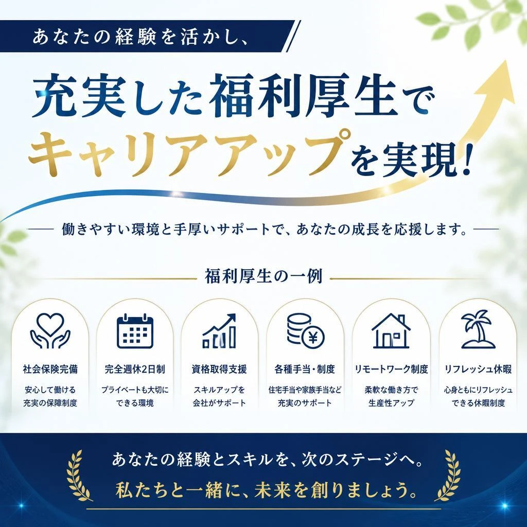 あなたの経験を活かし、充実した福利厚生でキャリアアップを実現！