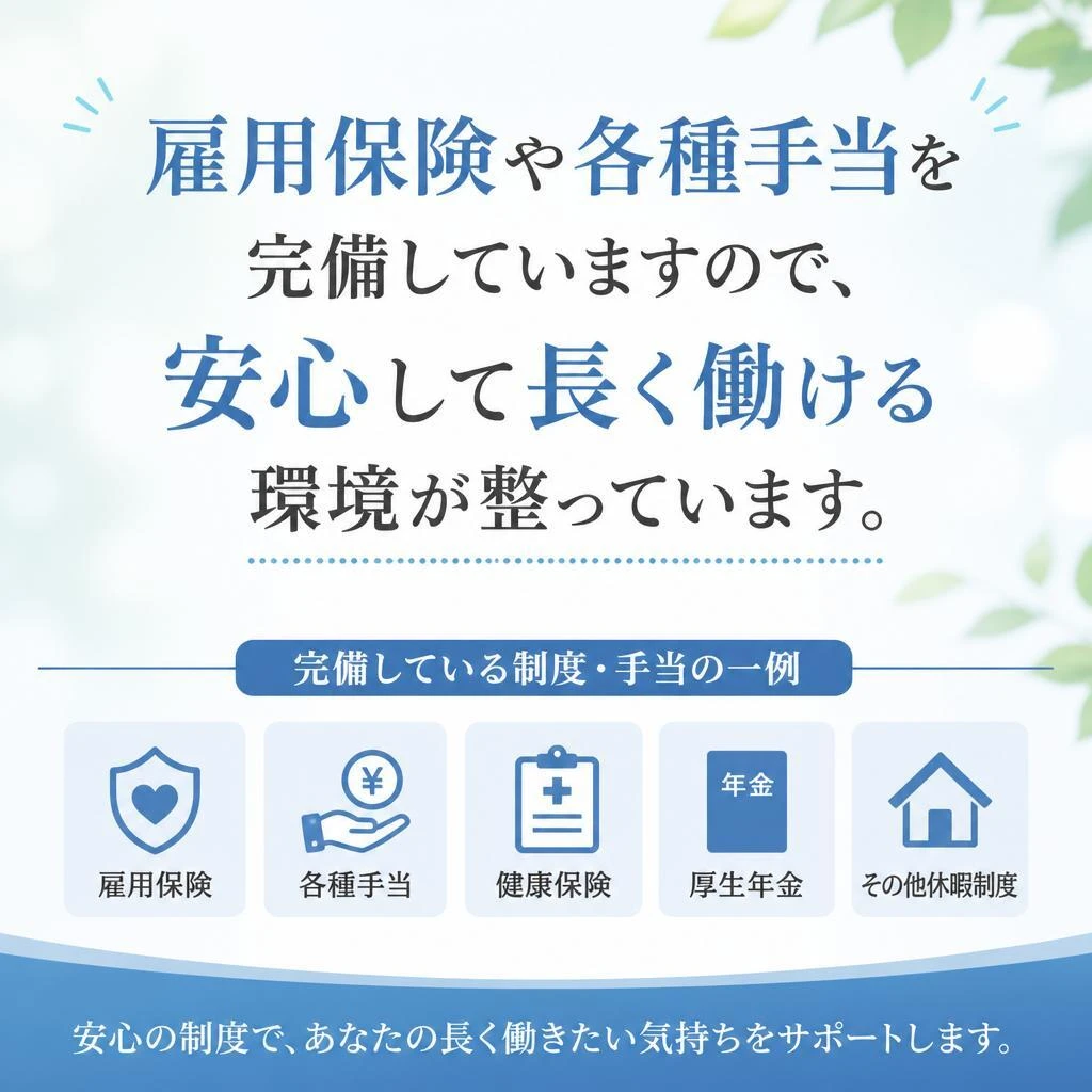 5. 雇用保険完備で安心して働ける