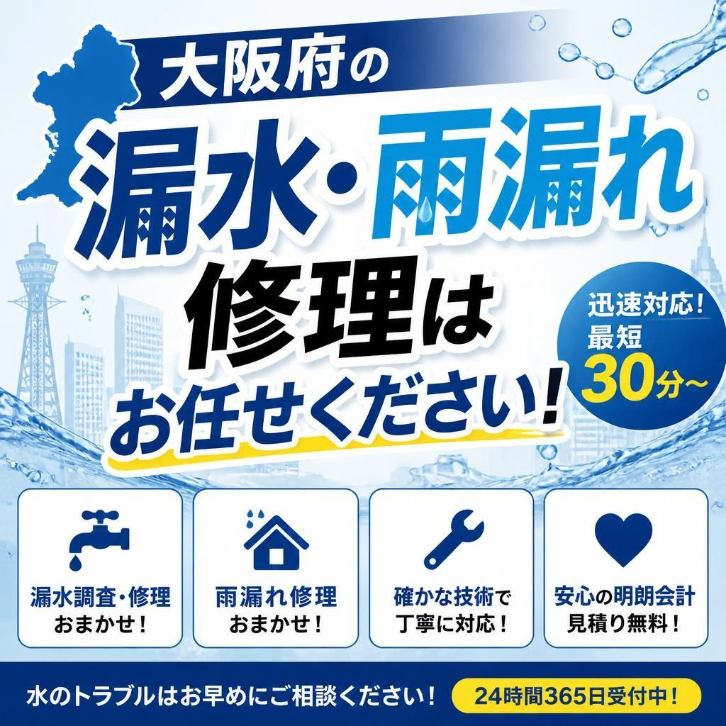 大阪府の漏水・雨漏れ修理はお任せください！