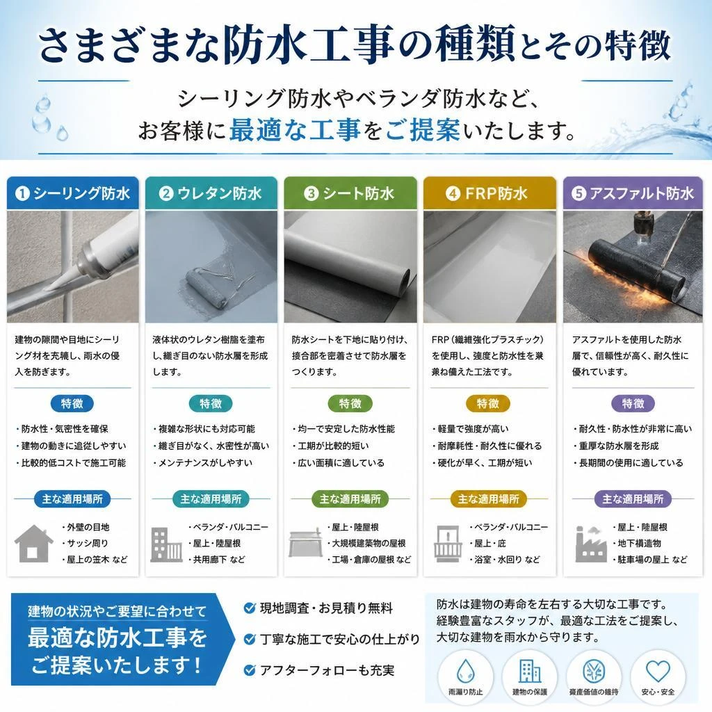 防水工事の種類