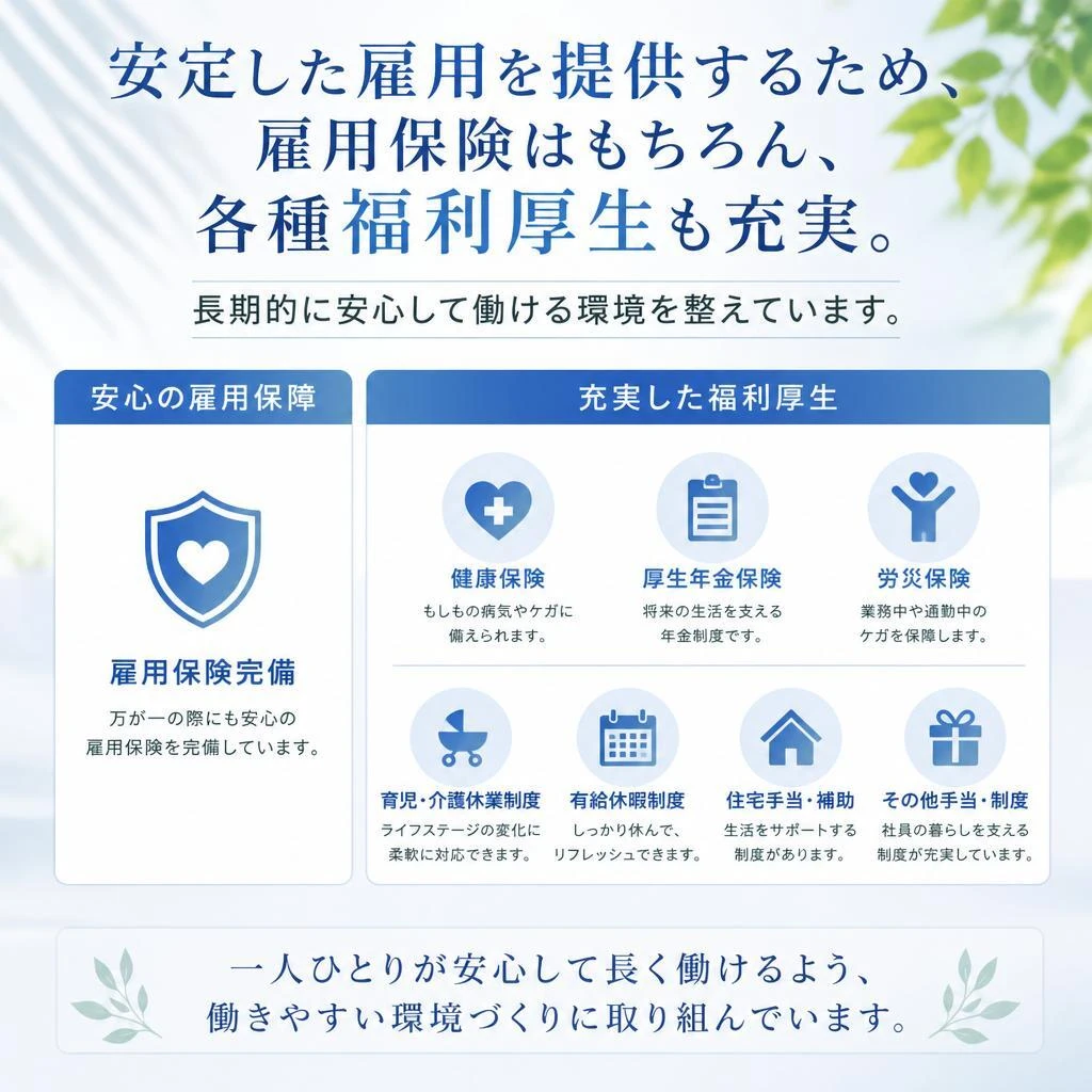 働きやすさが魅力｜福利厚生と雇用保険