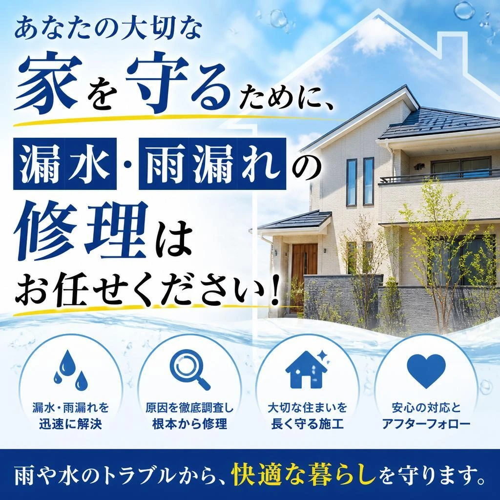 あなたの大切な家を守るために、漏水・雨漏れの修理はお任せください！