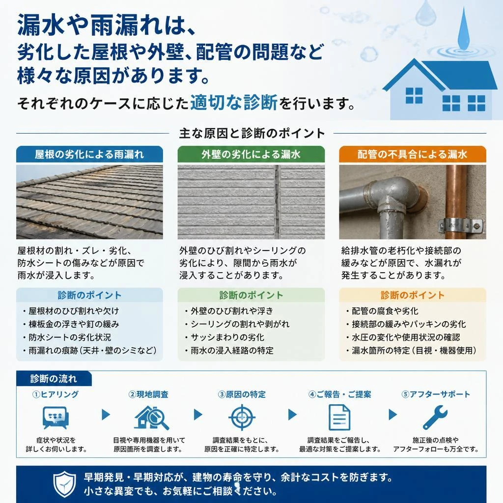 漏水・雨漏れの原因は？