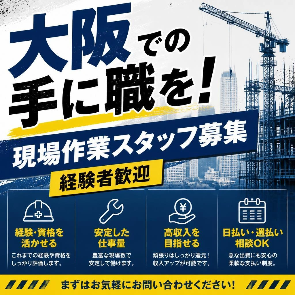 大阪での手に職を！経験者歓迎の現場作業スタッフ募集